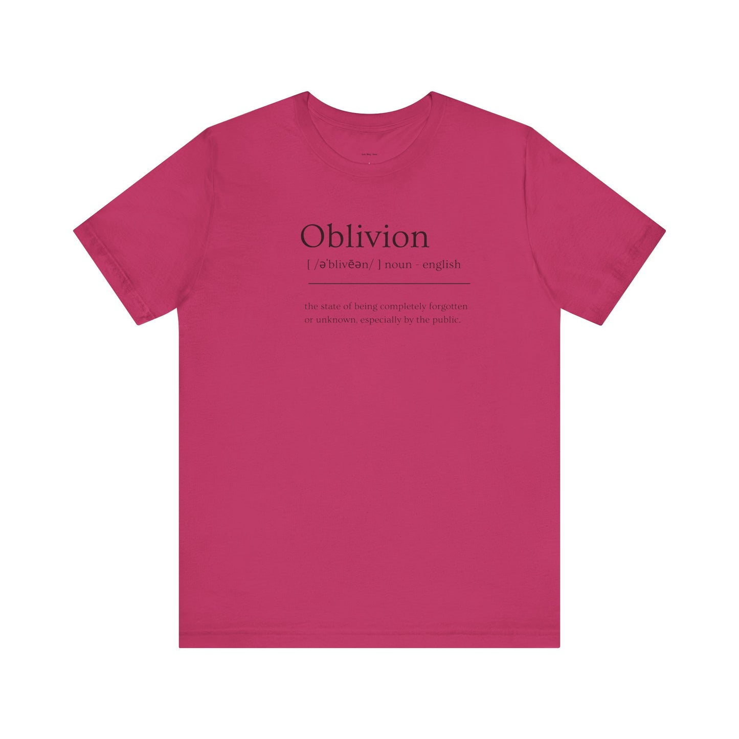 Pink t-shirt with 'Oblivion' text