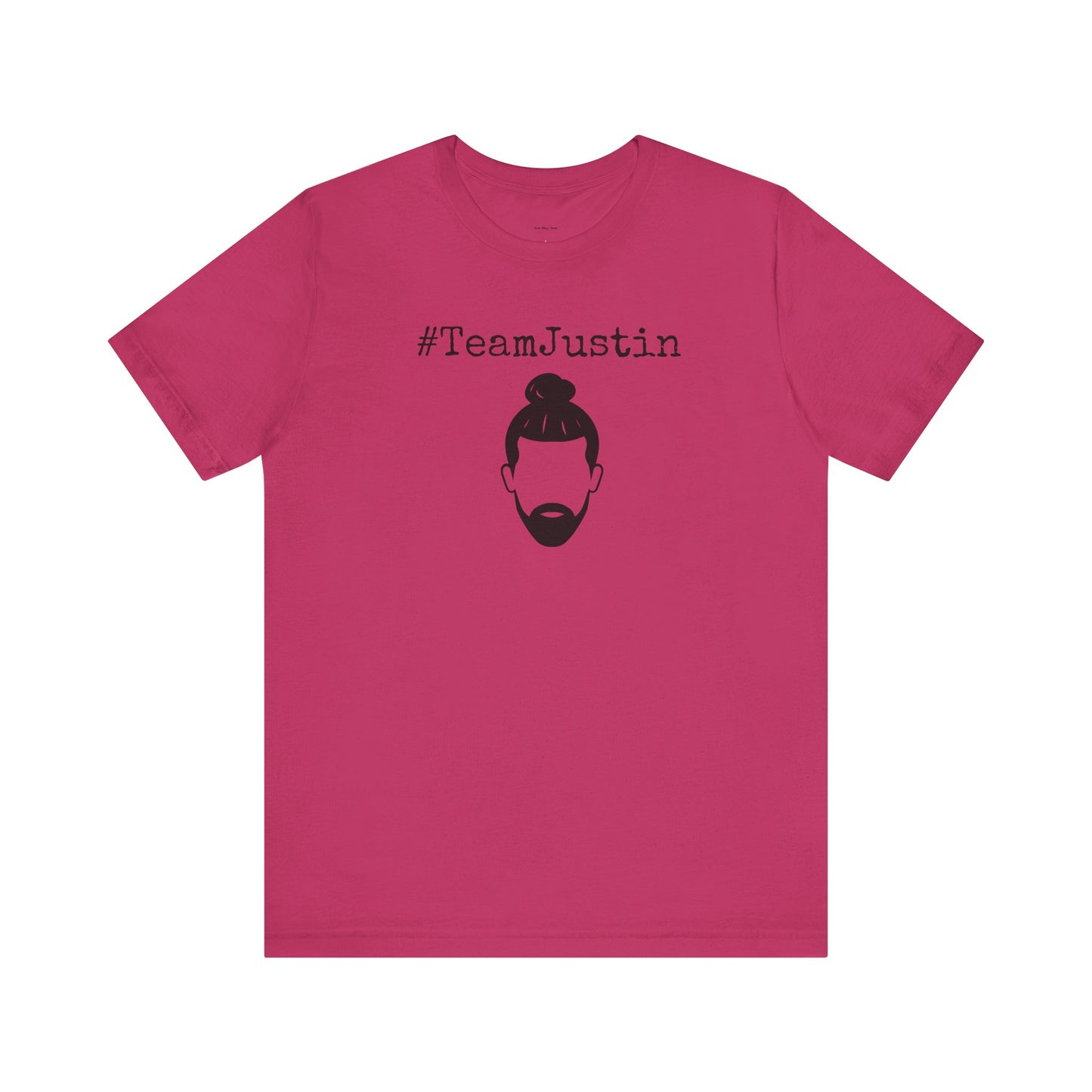 Pink t-shirt with '#TeamJustin' text and graphic