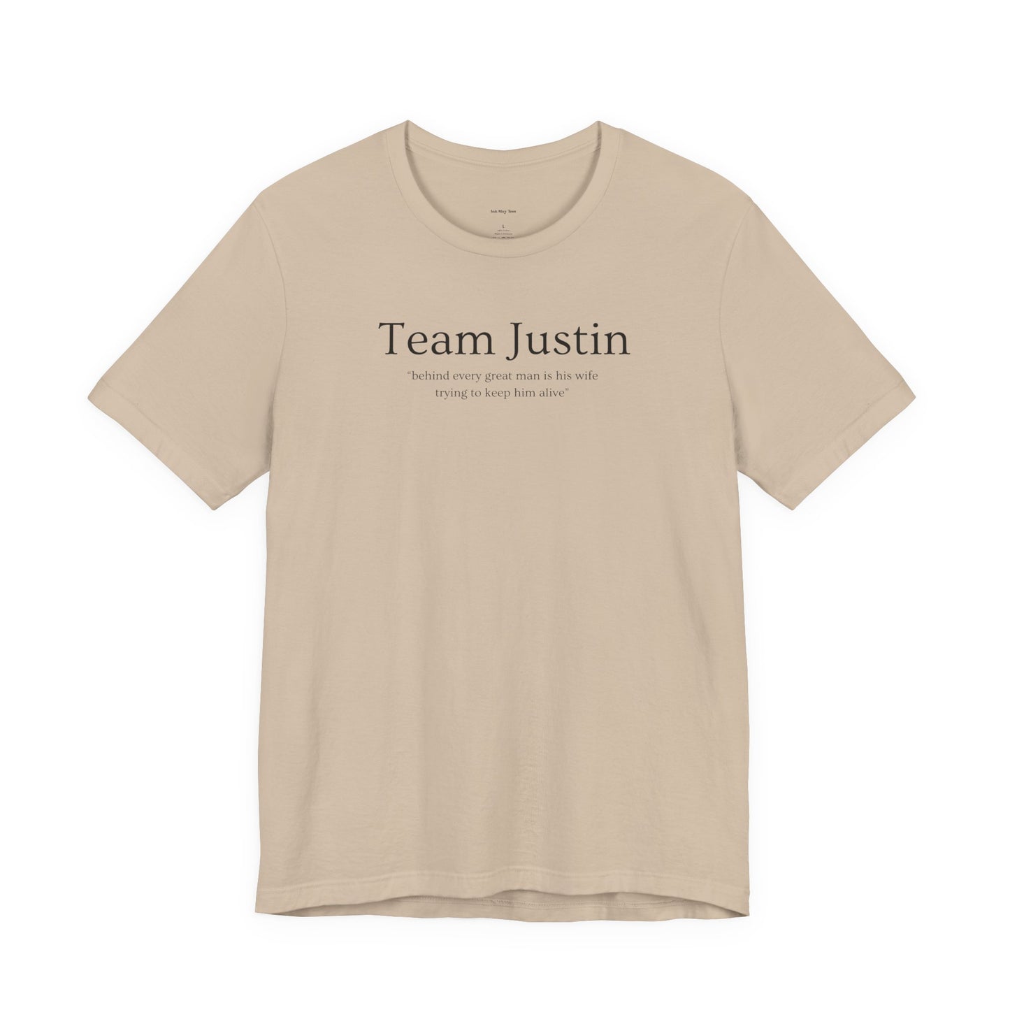 Beige t-shirt with 'Team Justin