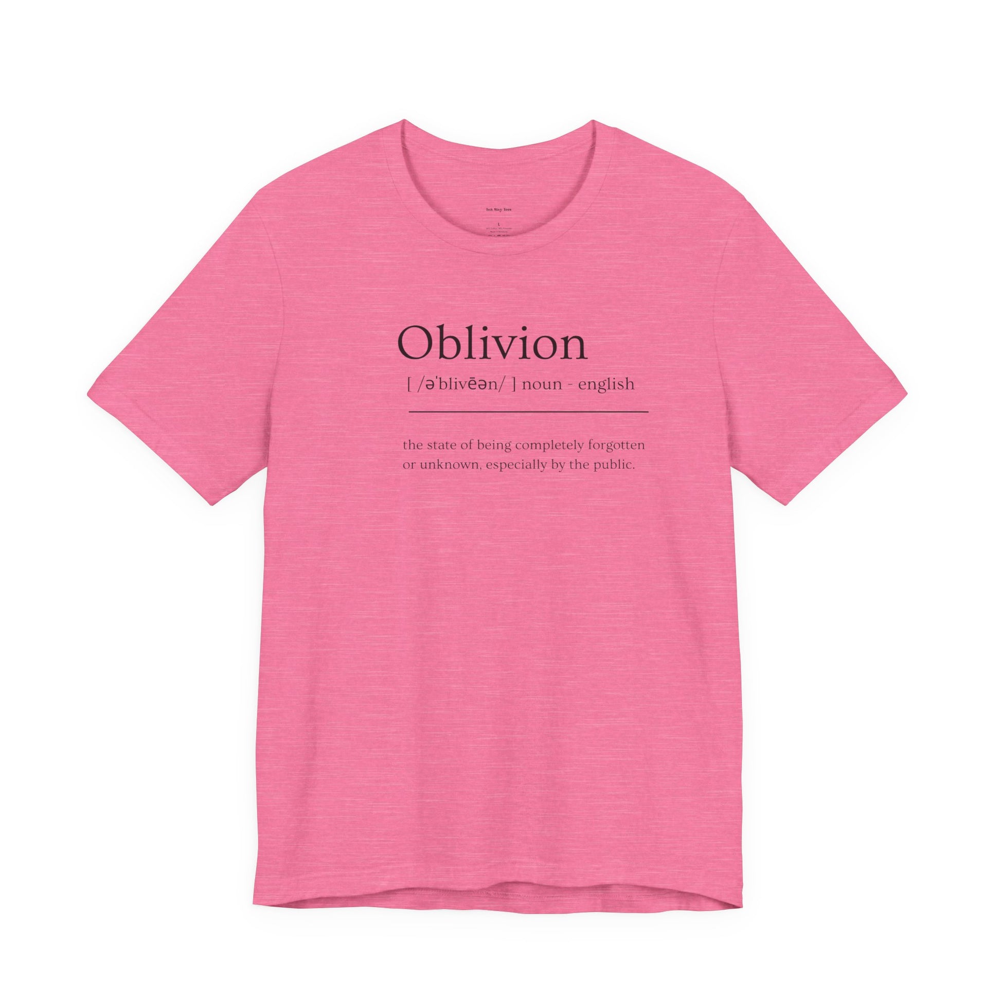 Pink t-shirt with 'Oblivion' definition