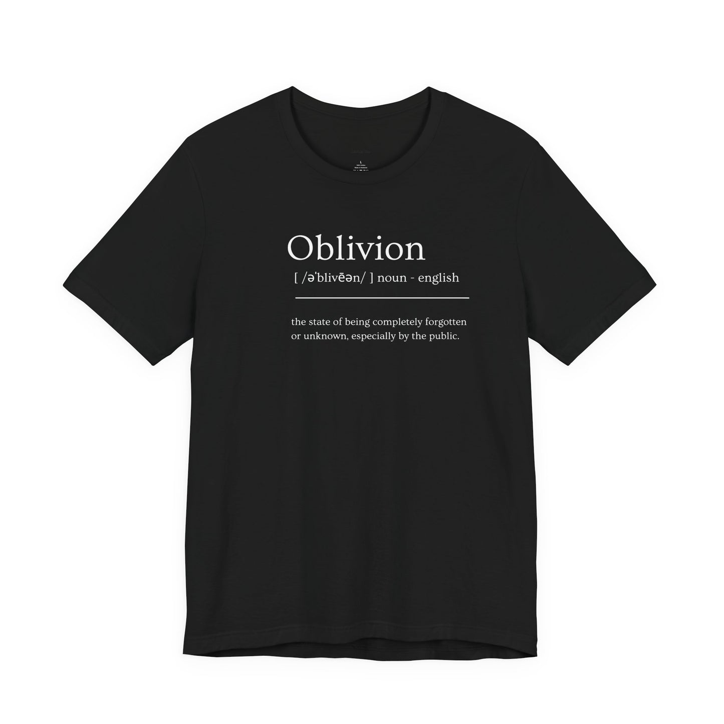 Black t-shirt with 'Oblivion' definition text