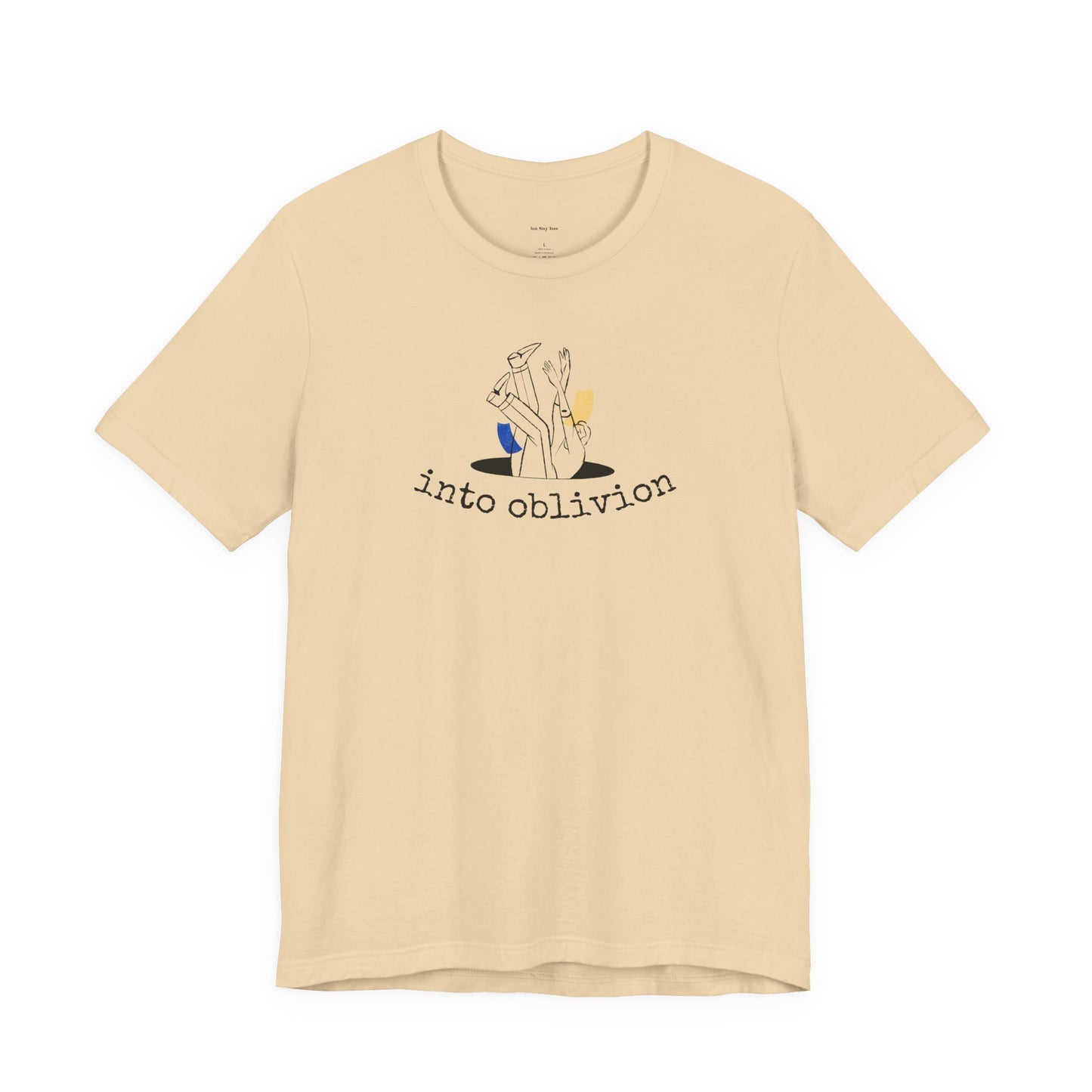 Beige t-shirt with graphic design and text