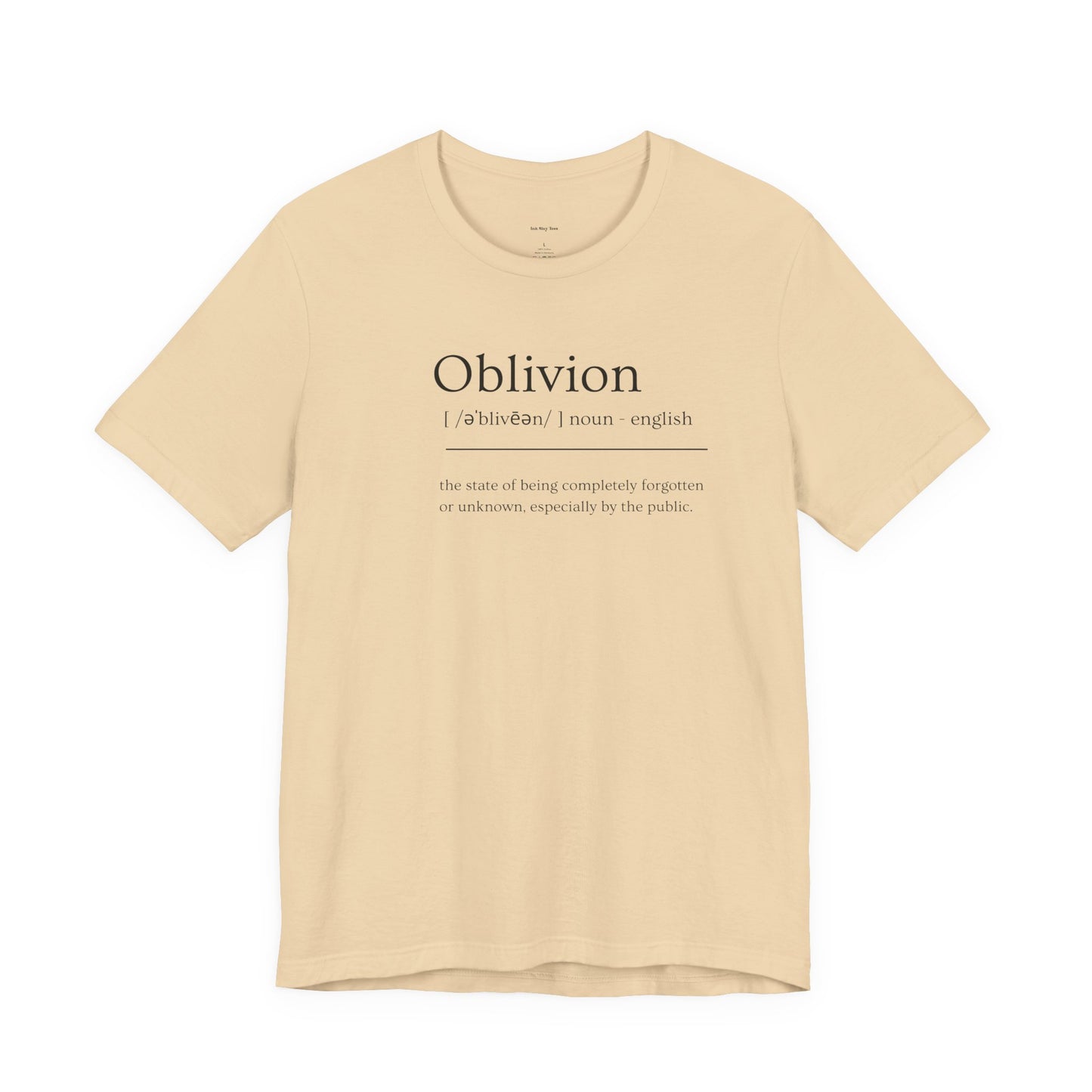 Beige t-shirt with 'Oblivion' definition text