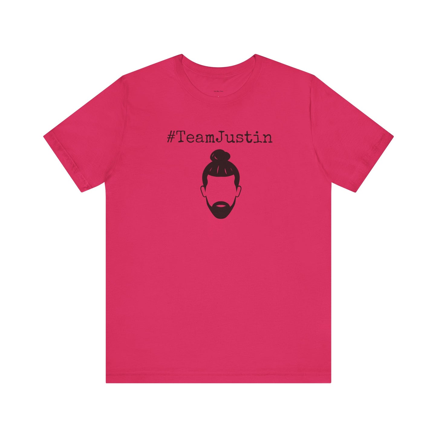 Pink t-shirt with '#TeamJustin' text and graphic