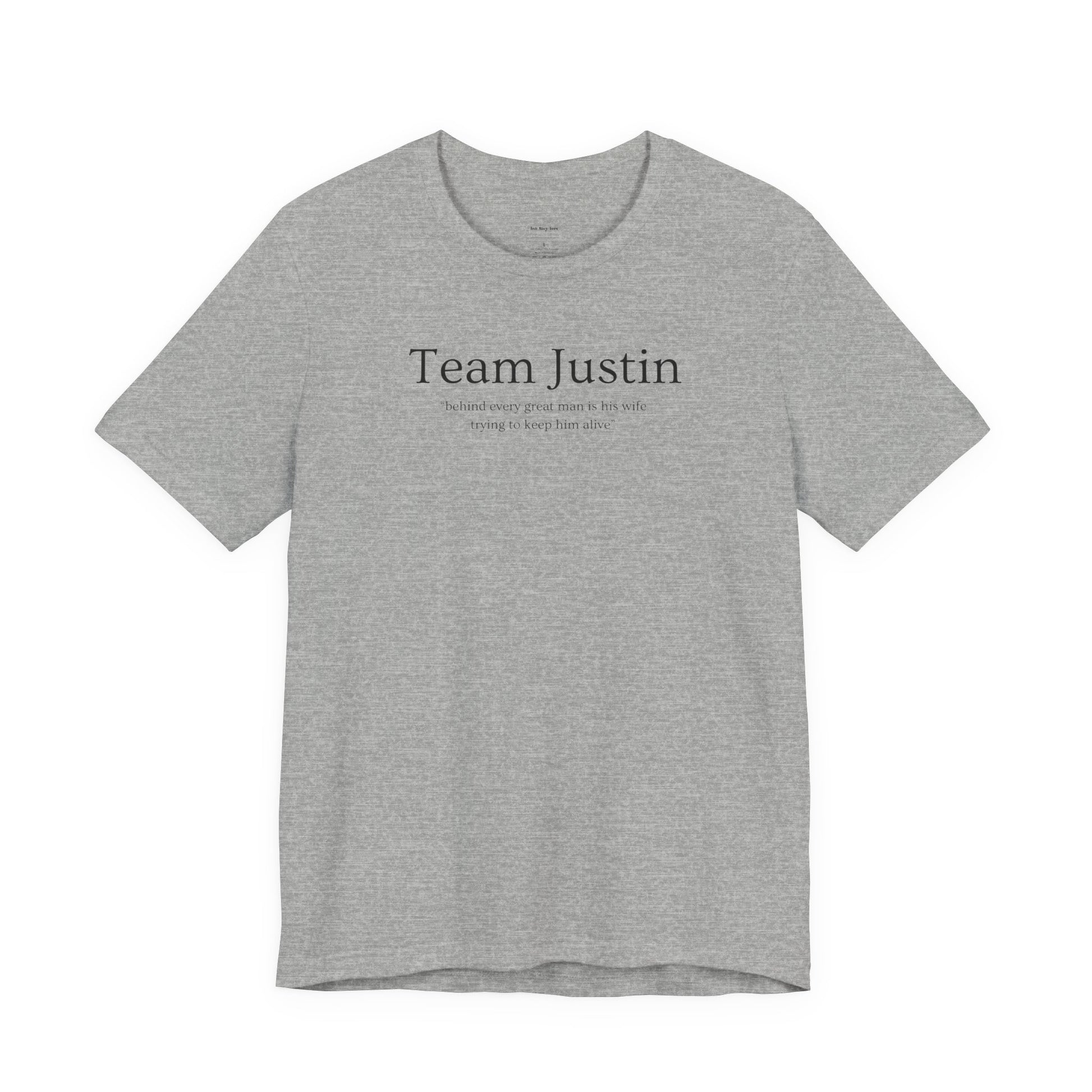 Gray t-shirt with 'Team Justin text