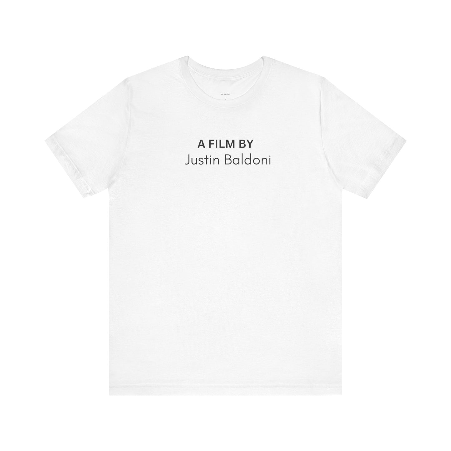 White t-shirt with 'A Film By Justin Baldoni' text