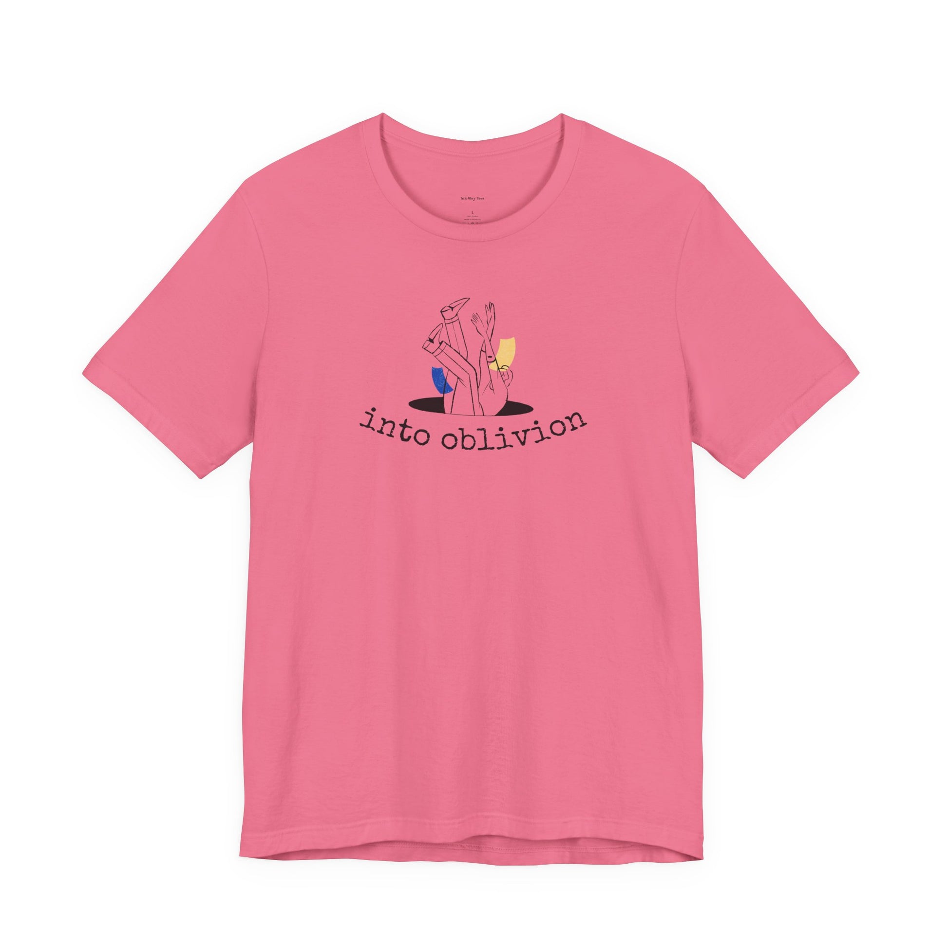 Pink t-shirt with graphic design and text