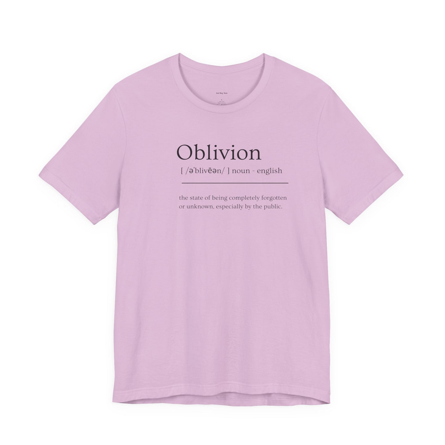 Pink t-shirt with 'Oblivion' definition text