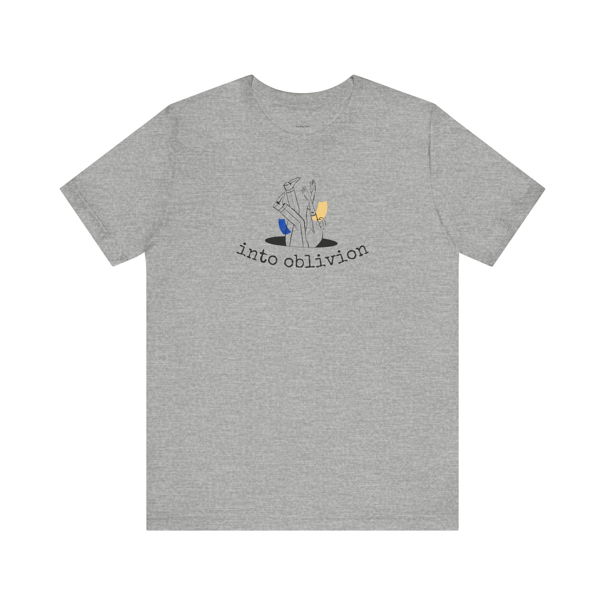 Gray t-shirt with graphic design and text