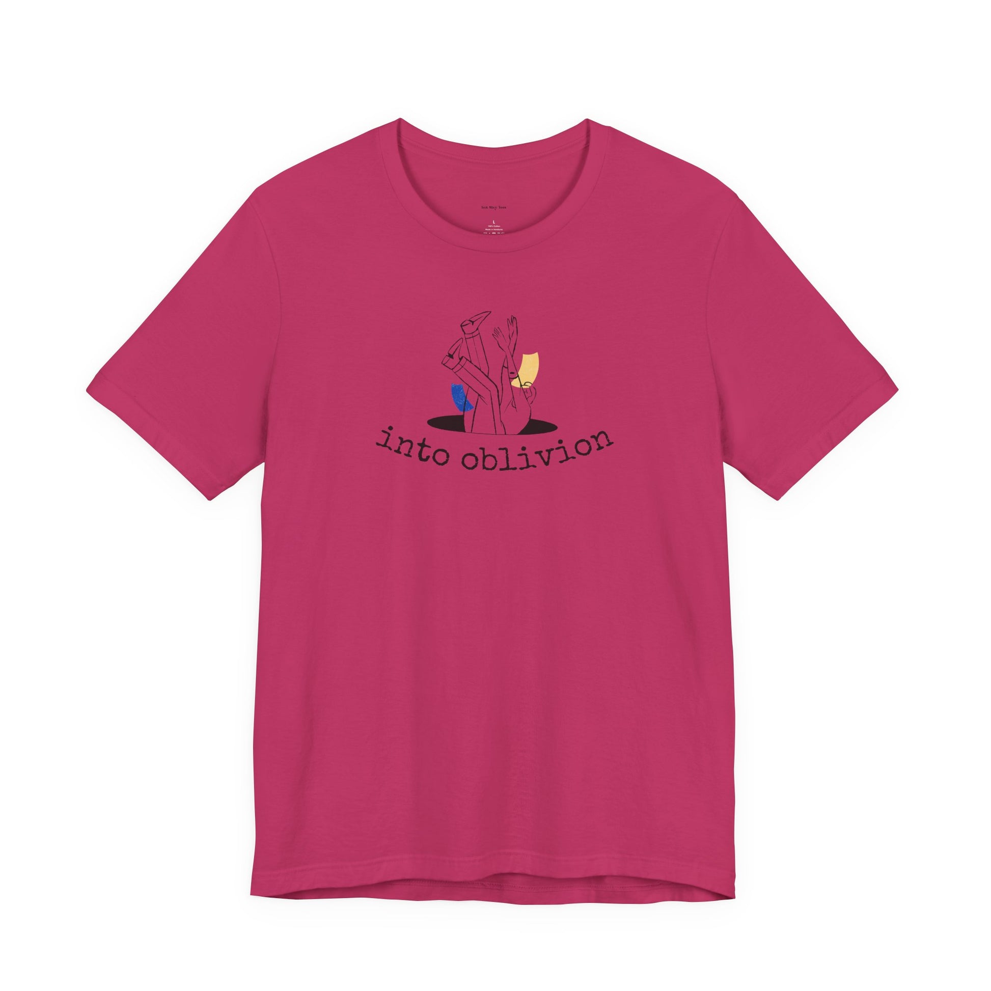 Pink t-shirt with a graphic design and text