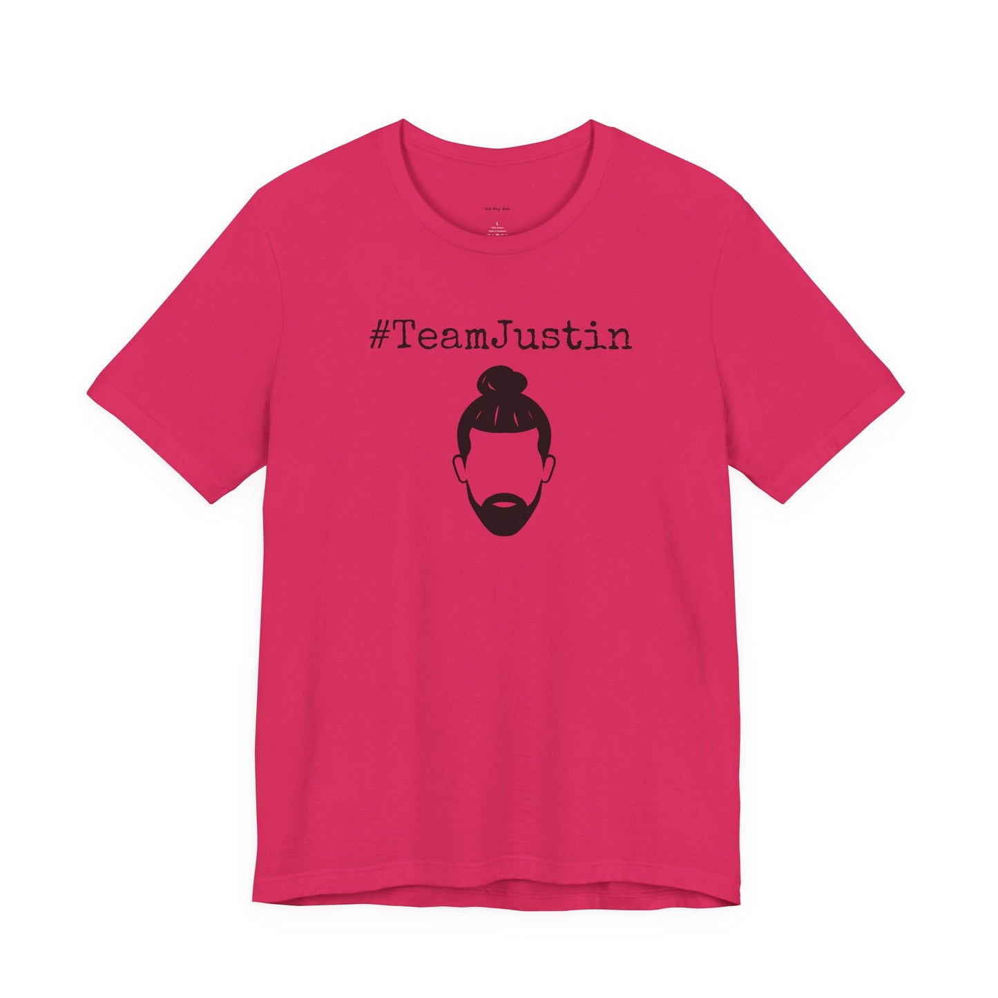 Pink t-shirt with '#TeamJustin' text