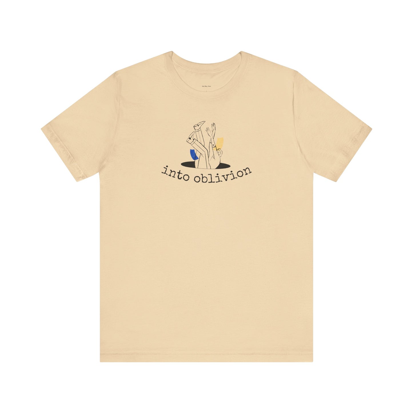 Beige t-shirt with graphic design and text