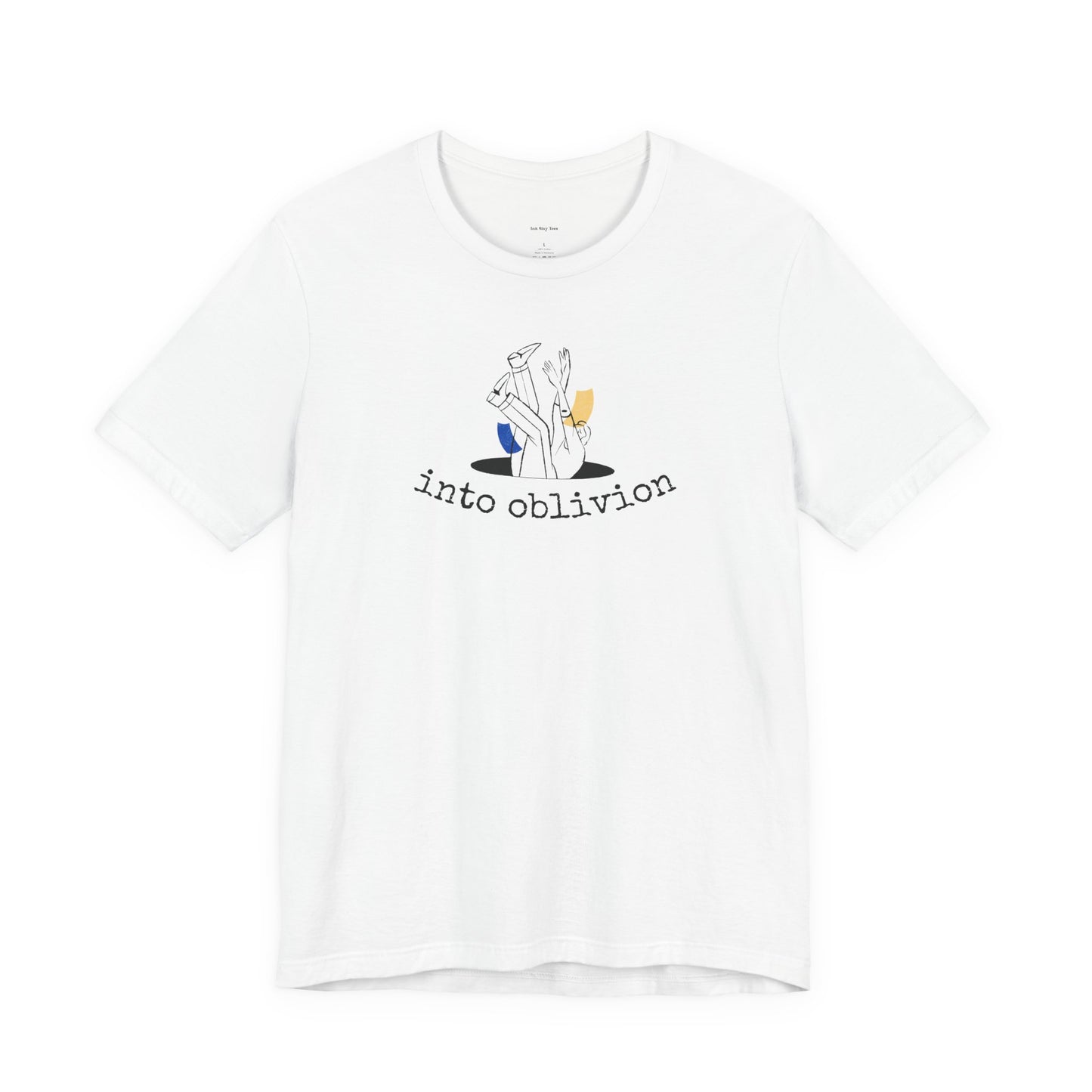 White t-shirt with graphic design and text