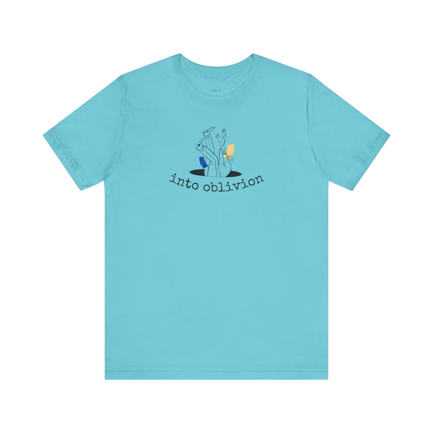 Light blue t-shirt with graphic design and text