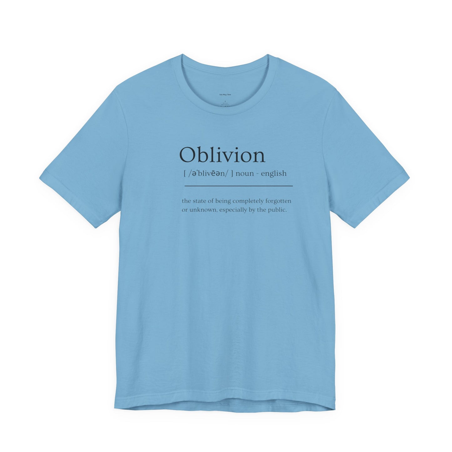 Light blue t-shirt with 'Oblivion' definition text