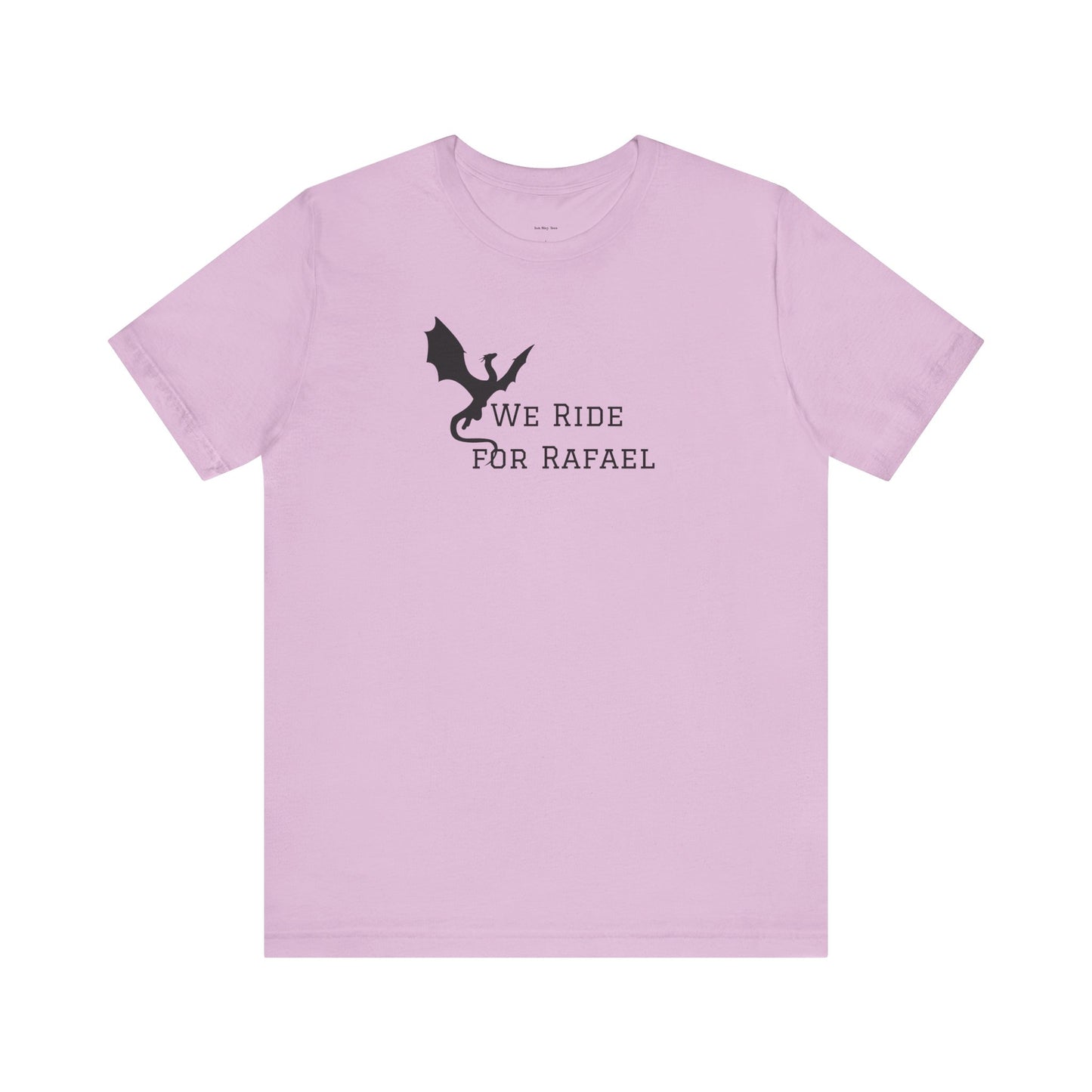 Pink t-shirt with black dragon graphic and text