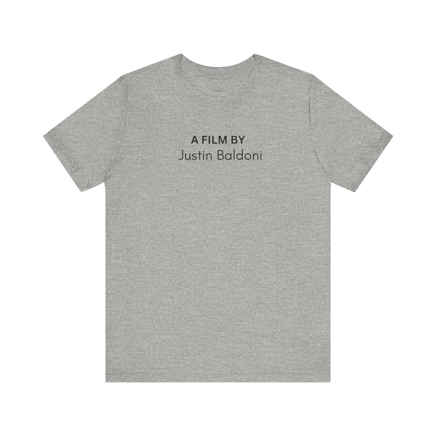 Gray t-shirt with 'A Film By Justin Baldoni' text
