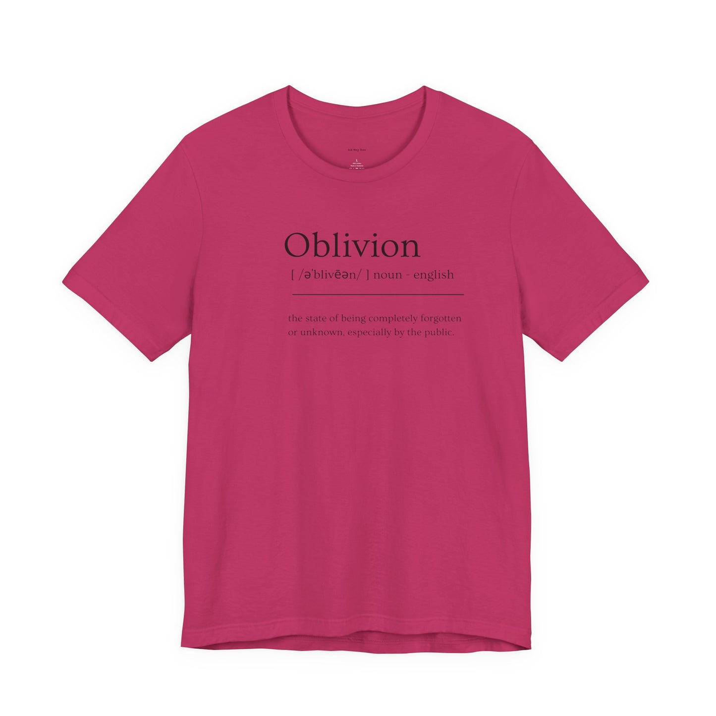 Pink t-shirt with black text 