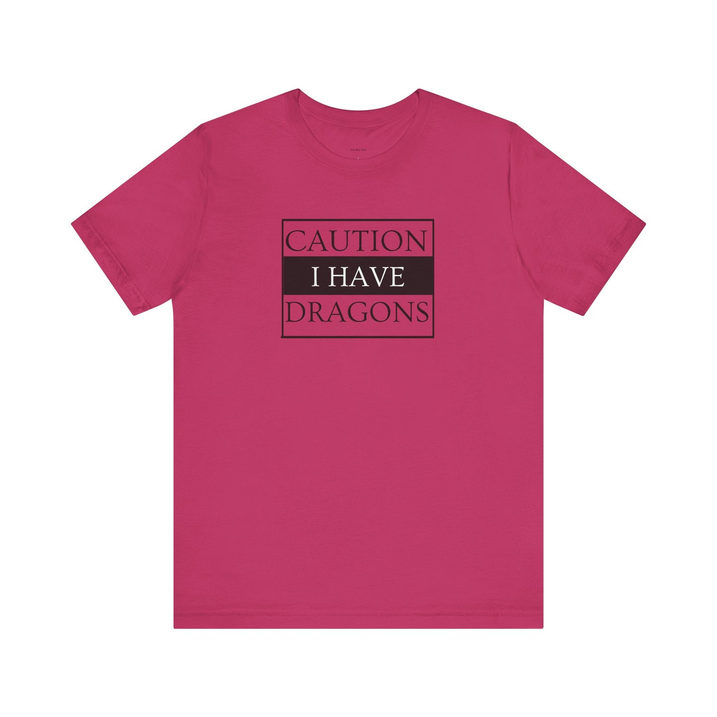 Pink t-shirt with 'Caution I Have Dragons' text  