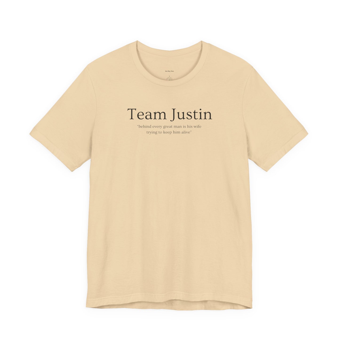 Beige t-shirt with 'Team Justin