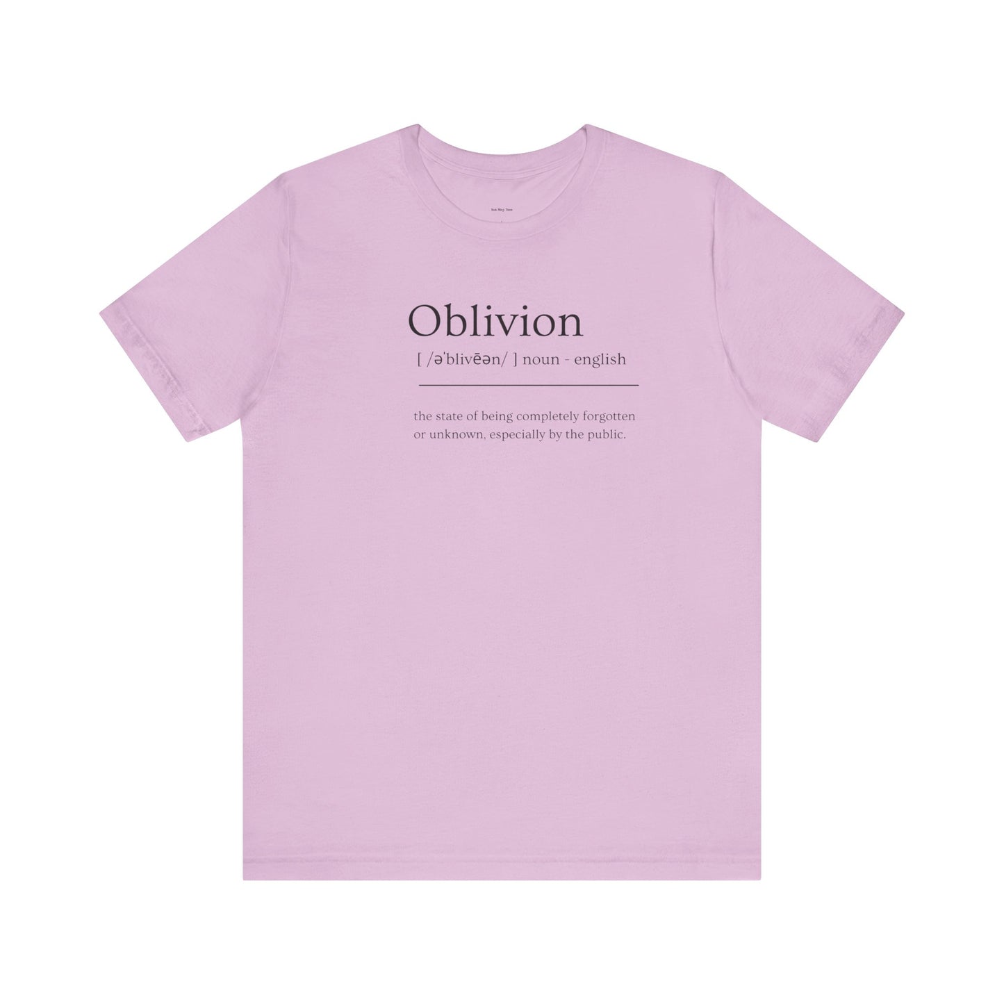 Light purple t-shirt with black text  
