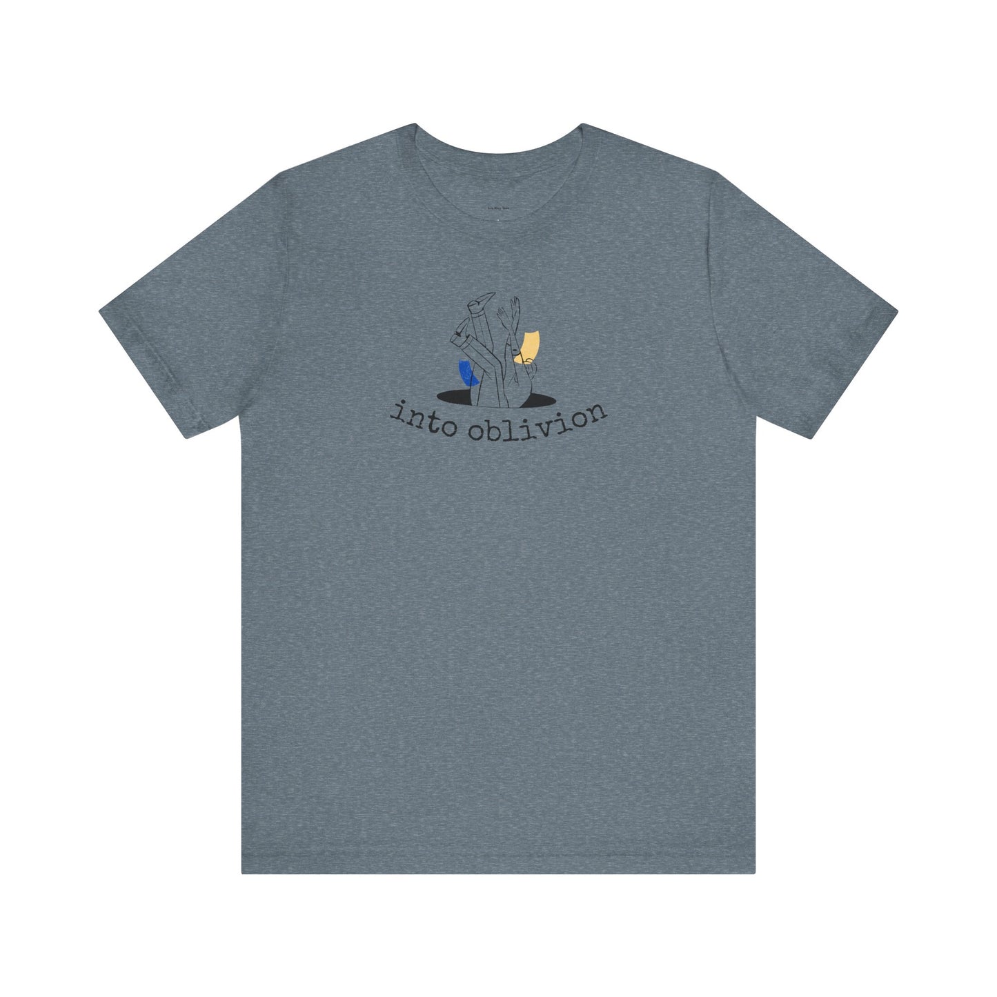 Gray t-shirt with graphic design and text  