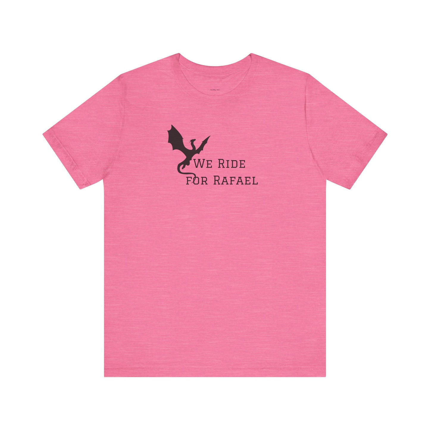 Pink t-shirt with black dragon graphic and text