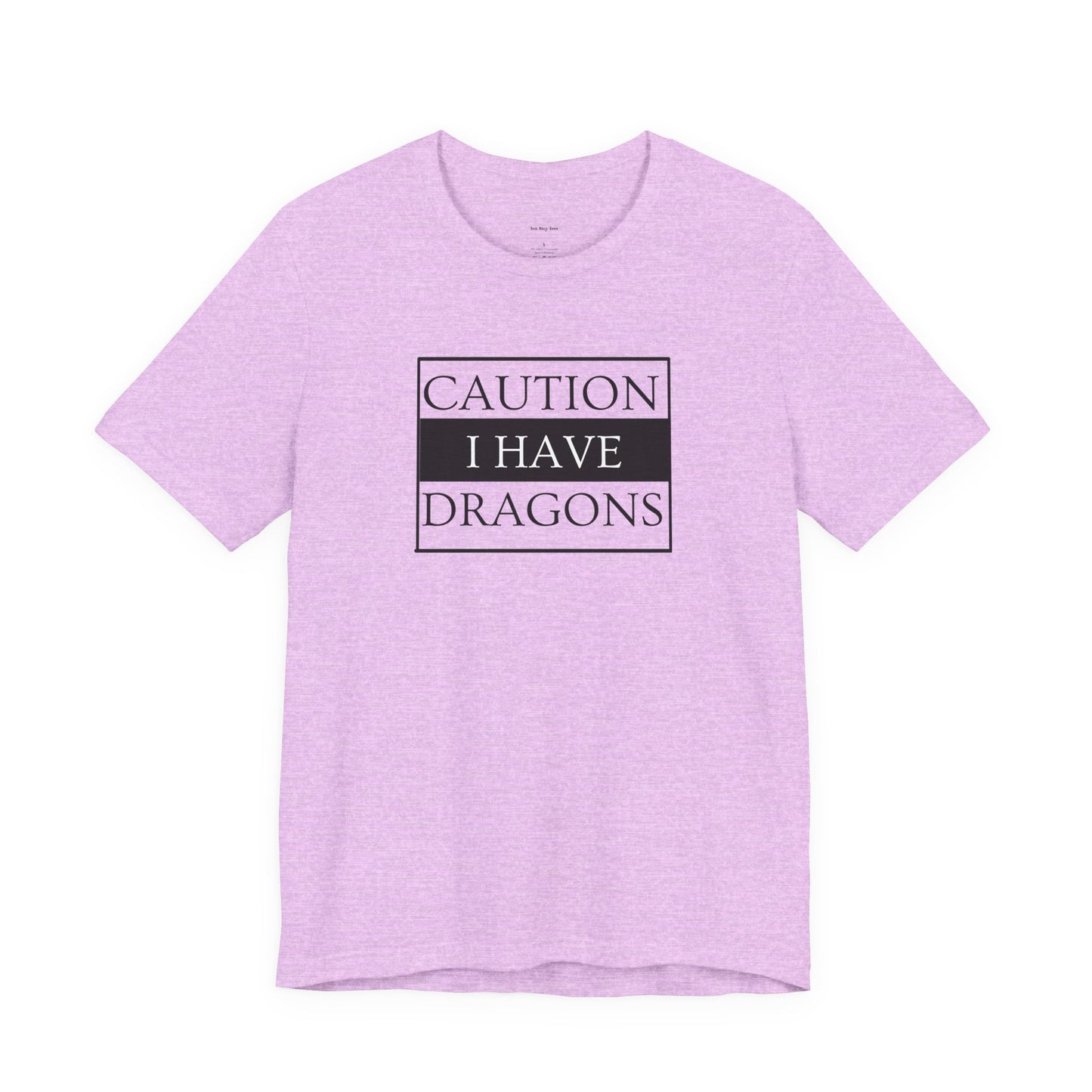 Purple t-shirt with 'Caution I Have Dragons' text  