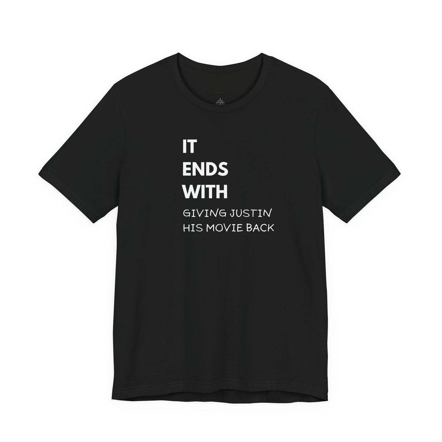 Black t-shirt with white text 