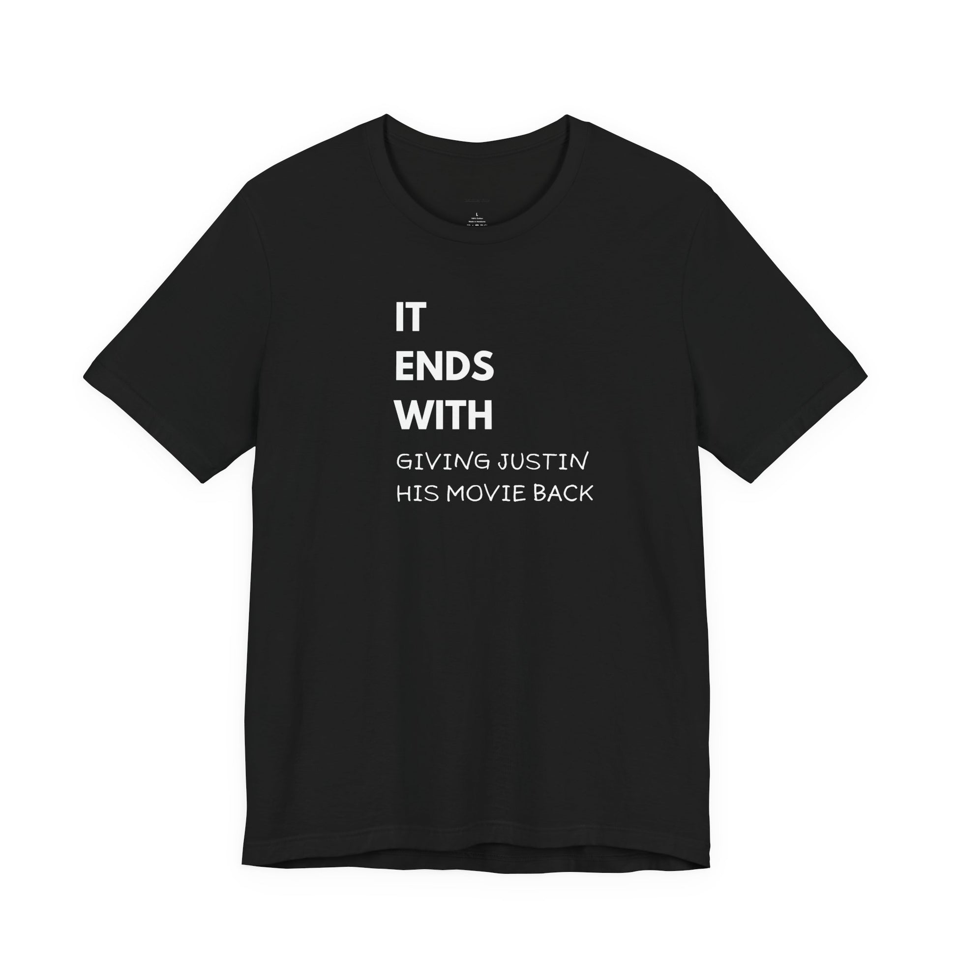 Black t-shirt with white text 